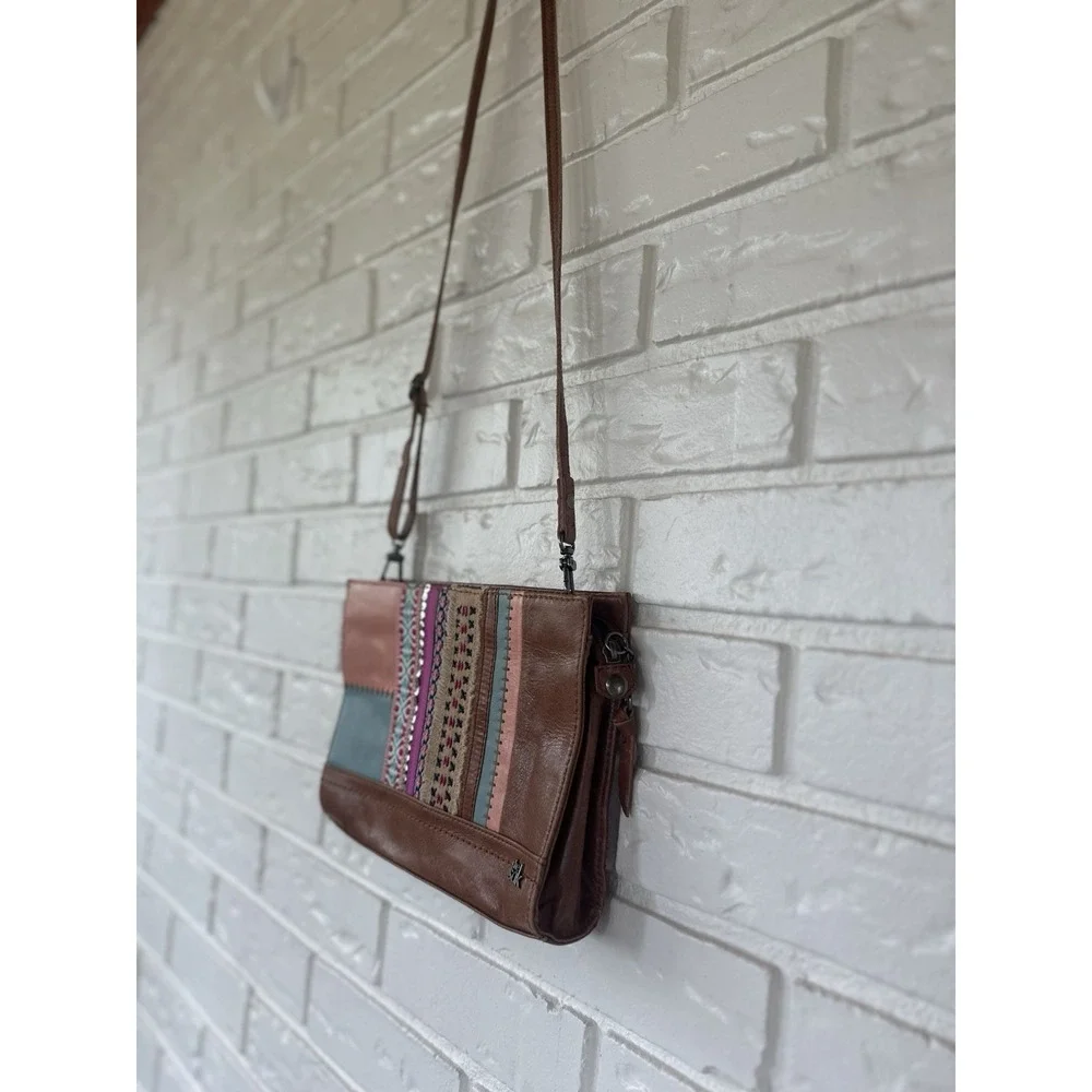 The‎ Sak Cognac/Multicolor Leather Patchwork Crossbody Zip Bag
